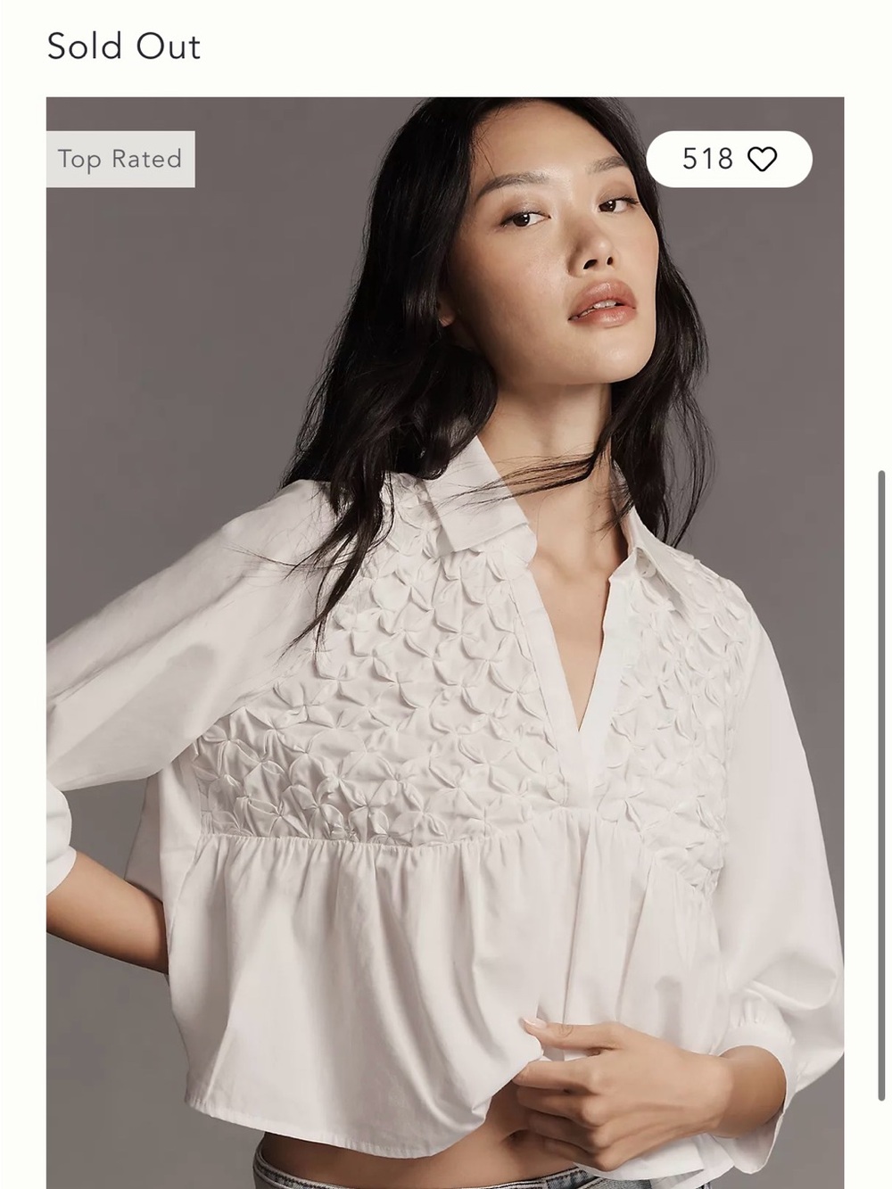 Anthropologie White Cotton Button-Down Babydoll Blouse